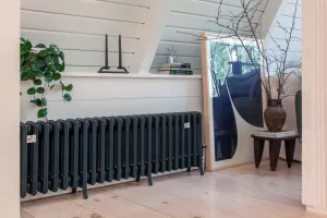 Cast iron radiator in Farrow and Ball Black Blue