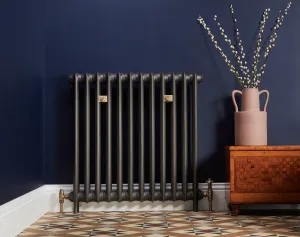 cast iron radiator with ornate radiator valves