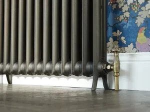 Ornate radiator valve on cast iron radiator