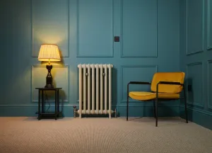 School-style cast iron radiator in Little Greene Portland Stone