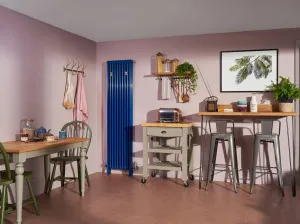 A Florence 3 steel column radiator in RAL 5001 Green Blue with Niva valves.