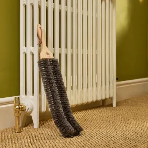 Redecker double stem radiator brush 510502 with Castrads Mercury cast iron radiator in Farrow & Ball Lime White
