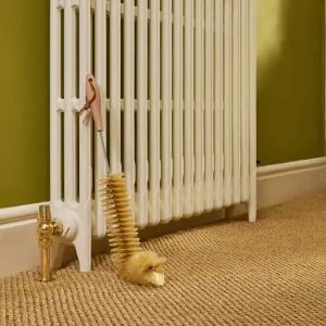 Redecker single stem radiator brush 511093 with Castrads Mercury cast iron radiator in Farrow & Ball Lime White