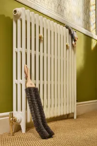Redecker double stem radiator brush 510502 with Castrads Mercury cast iron radiator in Farrow & Ball Lime White