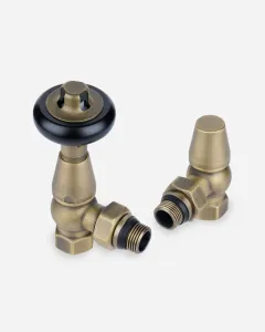 Product photograph of a Windsor Angled 1/2" Threaded TRV - Natural Brass by Castrads