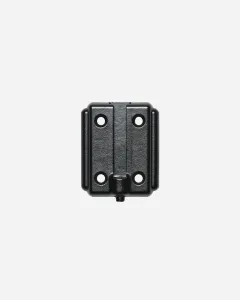 Atlas Shelf Bracket in black, a rectangular cast plate with four screw holes, a central vertical rib and a threaded stud, on a white background.