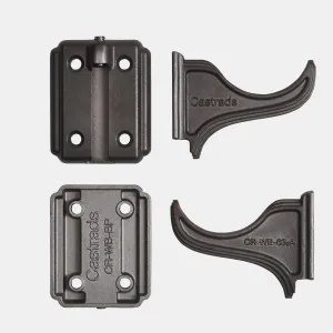 Two Atlas cast iron wall brackets in a dark bronze-brown finish, shown as two four-hole back plates and two curved, ridged support arms.