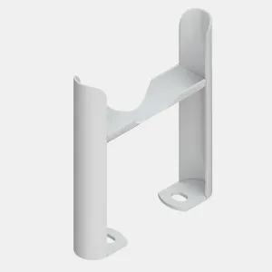 White slip-on foot for a 4-column Florence radiator, with two upright sleeves, a curved cross bridge and slotted floor-fixing tabs.