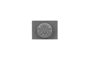 Whitworth cast iron wall stay in Natural Pewter, a rectangular plate with a round boss embossed with a bee, on a white background.