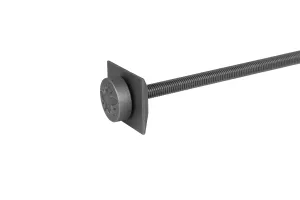 Whitworth wall stay in Natural Pewter: a threaded rod with a square backplate and round end cap embossed with a bee, on a white background.