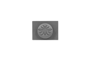 Whitworth wall stay in Natural Pewter, a rectangular plate with a round boss embossed with a bee motif, shown on a white background.