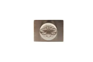 Whitworth wall stay in Satin Nickel, a rectangular plate with a round cap embossed with a bee, shown front-on against a white background.
