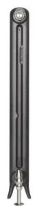Side view of an Emmeline I 865mm cast iron radiator section in a dark grey finish on splayed feet, with a nickel valve at the base.
