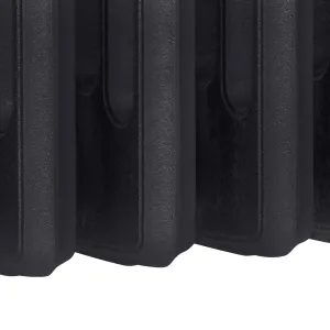 Close-up of the lower ends of Grace 6 Column cast iron radiator sections in a dark charcoal finish with a textured cast surface.