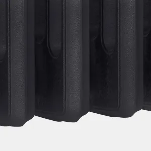 Close-up of the lower sections of a Grace cast iron radiator in Matt Black, showing textured cast surface and rounded column ends.