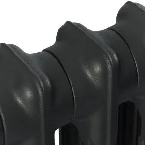 Close-up of the top of a plain Mercury 2 Column cast iron radiator in Matt Black, showing the joined sections and textured cast surface.