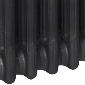 Close-up of the lower sections of a Mercury 3 Column cast iron radiator in Matt Black, showing the plain textured columns.