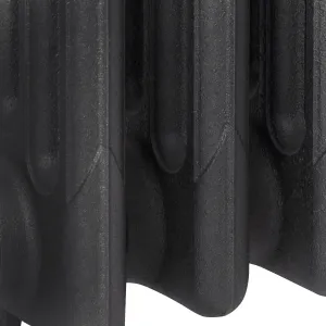 Close-up of the lower sections of a plain Mercury cast iron radiator in Matt Black, showing the textured cast surface and rounded column ends.
