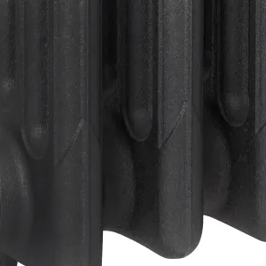 Close-up of the lower sections of a Mercury 4 Column cast iron radiator in Matt Black, showing the textured cast surface and rounded column ends.
