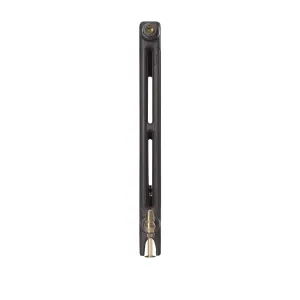 End view of a Mercury 2 Column 760mm cast iron radiator in a dark grey finish, with a brass valve and bleed screw, on a white background.