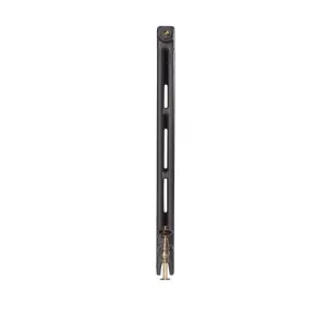 Side view of a tall, plain Mercury 2 Column 960mm cast iron radiator in a dark pewter-grey finish with an antique brass valve at the base.