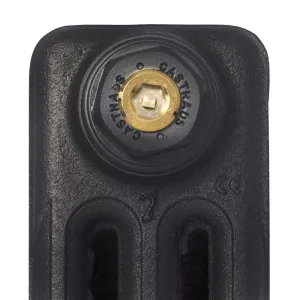 Close-up of the top of a plain Mercury 3 Column cast iron radiator in a dark textured finish, with a brass bleed valve in a Castrads-branded plug.
