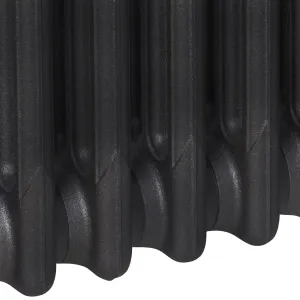 Close-up of the lower sections of a plain Mercury 3 Column cast iron radiator in a textured black finish, on a white background.
