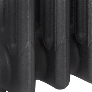 Close-up of the lower sections of a Mercury 4 Column cast iron radiator, showing plain columns in a textured dark grey finish on white.