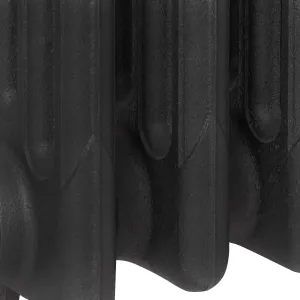 Close-up of the lower sections of a plain Mercury 4 Column cast iron radiator in a textured black finish on a white background.