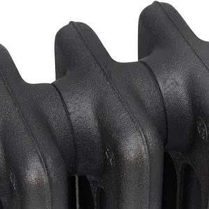 Close-up of the plain rounded column tops of a Mercury cast iron radiator in a textured dark grey finish on a white background.