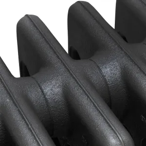 Close-up of the plain columns of a Mercury cast iron radiator in a textured dark grey finish, showing the joins between sections.