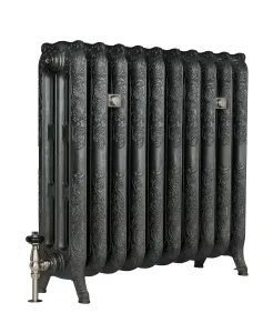Rococo III cast iron radiator in Black Iron with Satin Nickel accessories