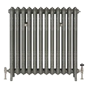 Rococo III cast iron radiator in Black Iron with Satin Nickel accessories