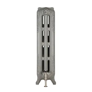 Rococo III cast iron radiator in Black Iron with Satin Nickel accessories