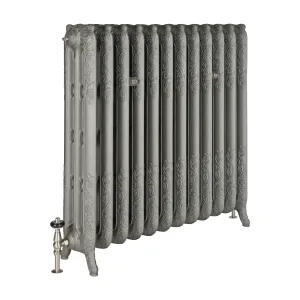 Rococo III cast iron radiator in Black Iron with Satin Nickel accessories