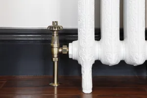 cast iron radiator with ornate radiator valves