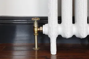 cast iron radiator with ornate radiator valve