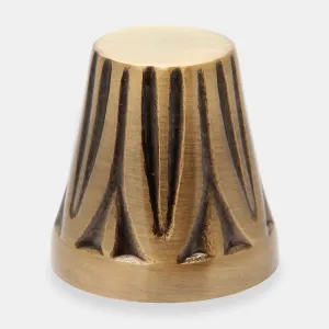 Chatsworth tapered lockshield valve cap in Antique Brass with a darkened, embossed fan pattern, shown on a plain white background.