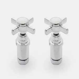 A pair of chrome Crosshead manual radiator valves with four-spoke cross handles, shown upright on a plain white background.