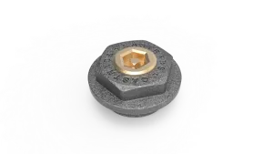 Cast iron hexagonal bleed valve plug embossed with CASTRADS, with a brass centre bush and square bleed key point, on a white background.