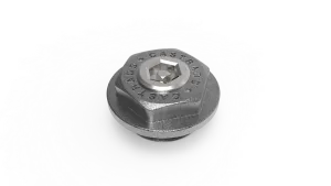 A radiator bleed valve with a hexagonal bush embossed CASTRADS around a hex-socket bleed screw, in a textured nickel finish, on white.