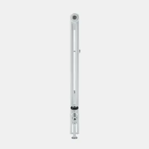 Side profile of a white Florence 2 Column steel radiator with a chrome valve at the base, a wall stay and a bleed valve at the top.