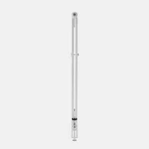 Side view of a tall, plain white Florence 2 Column steel radiator with a wall stay at mid-height and a chrome valve at the base.
