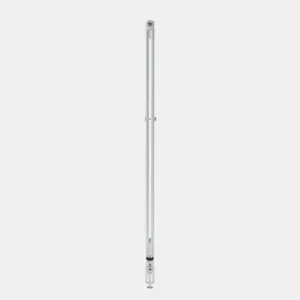 Side view of a tall white Florence 2 Column steel column radiator with a central wall stay, a top bleed valve and a valve at the base.