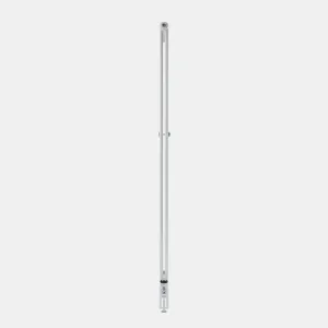 Side profile of a tall, slim Florence 2 Column steel radiator in white, with a chrome valve at the base and a mid-height wall stay.