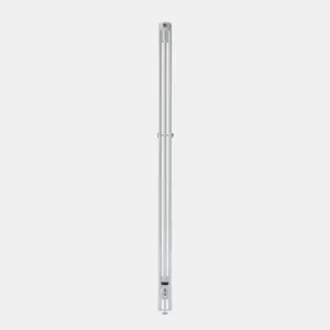 Side view of a tall white Florence 3 Column steel radiator with a central wall stay, a chrome valve at the base and a bleed valve at the top.