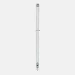 Side view of a tall, slim Florence 4 Column steel column radiator in white, with a valve at the base and a central wall stay.
