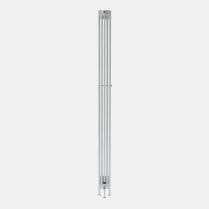 Side view of a tall, slim Florence 5 Column steel column radiator in white, with a central wall stay and a valve at the base.
