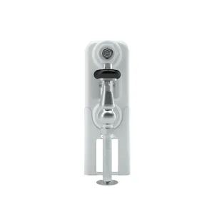 End view of a white Florence 3 Column steel radiator with a chrome angled valve, black handle ring and pipe dropping to a floor plate.