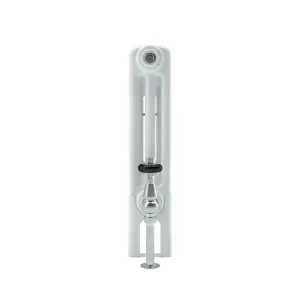 Side view of a white Florence 3 column 500mm steel radiator with a chrome valve and black handle, on a white background.